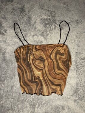 Bear Dance Brown Marble Spaghetti Strap Crop Cami